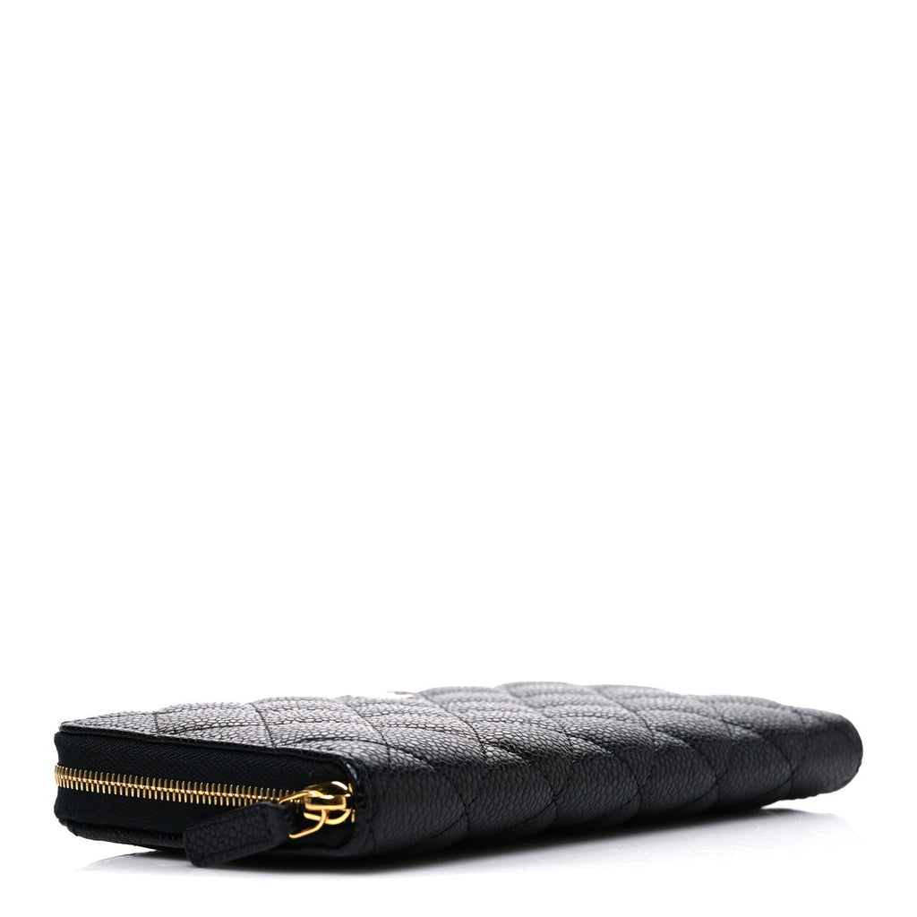 Caviar Quilted Large Gusset Zip Around Wallet Black