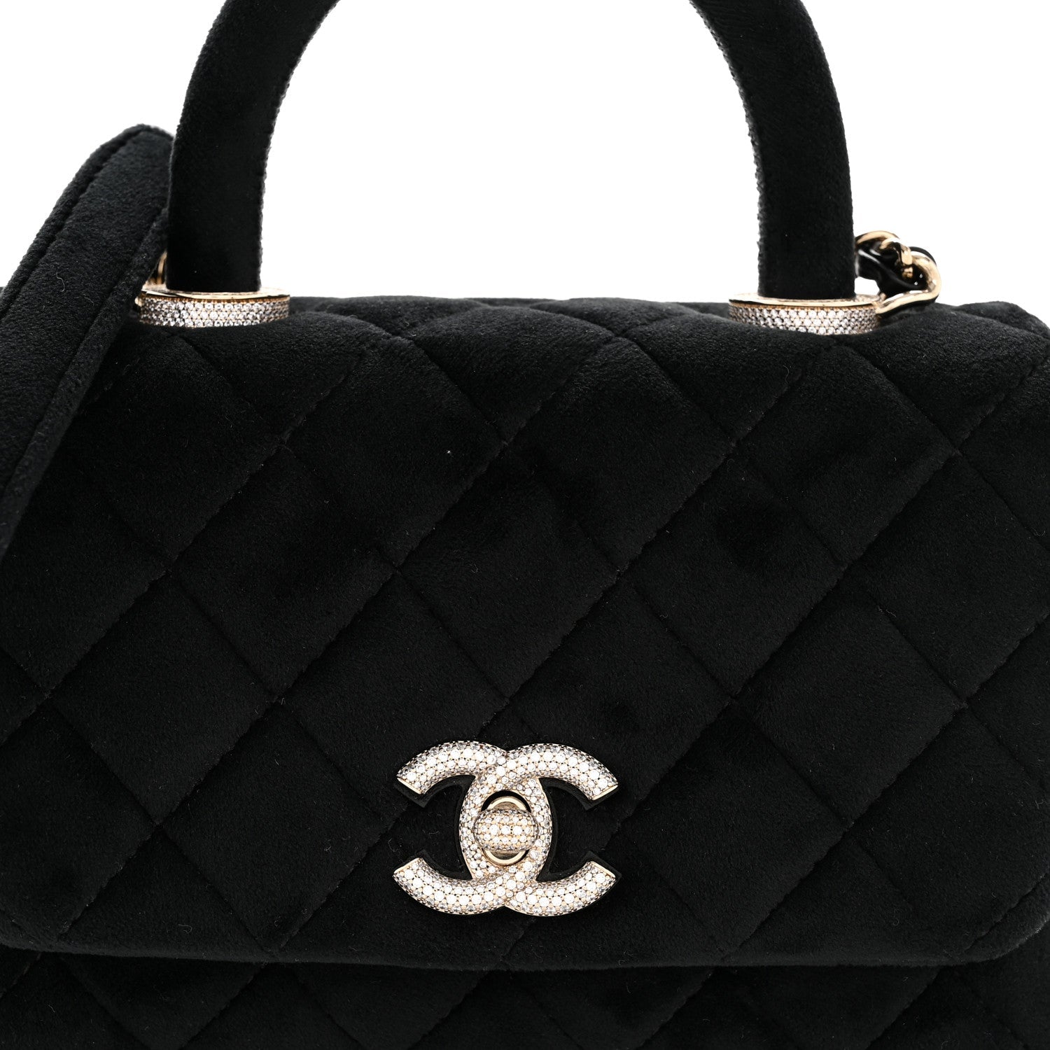 Velvet Crystal Quilted Extra Mini Coco Handle Flap Black