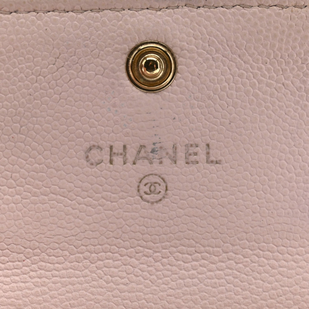 Caviar Quilted Crystal CC Flap  Holder Pink