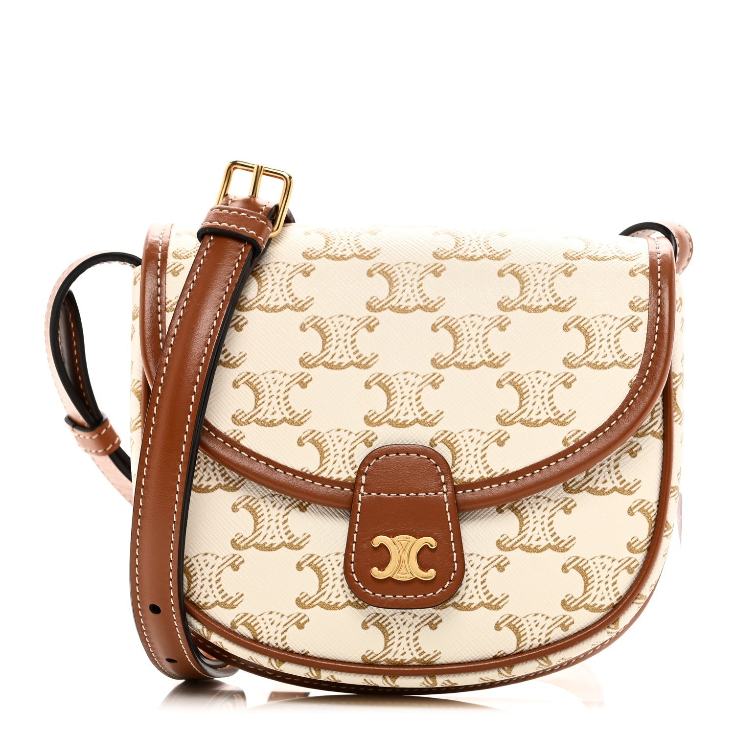 Triomphe Canvas Calfskin Mini Besace Bag White