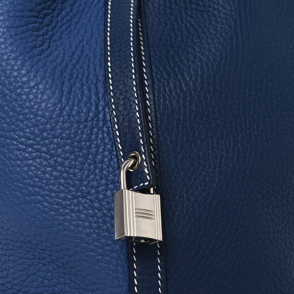 Taurillon Clemence Casaque Picotin Lock 22 MM Bleu Saphir Bleu Brighton