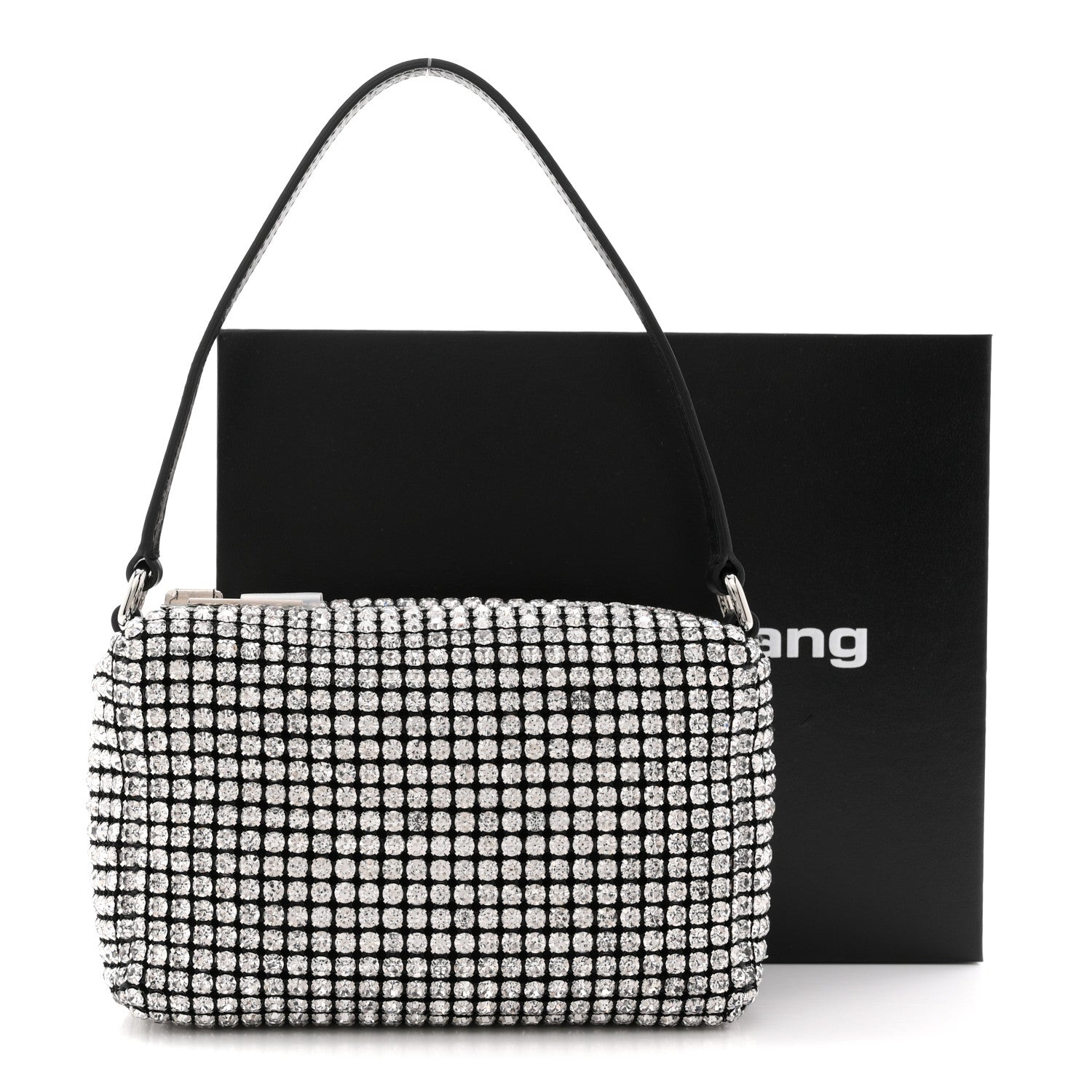 Mesh Crystal Rhinestone Mini Heiress Pouch Black Silver