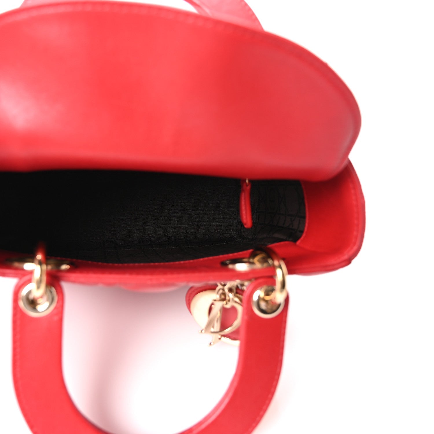 Lambskin Cannage Small Lucky Badges Lady Dior Red