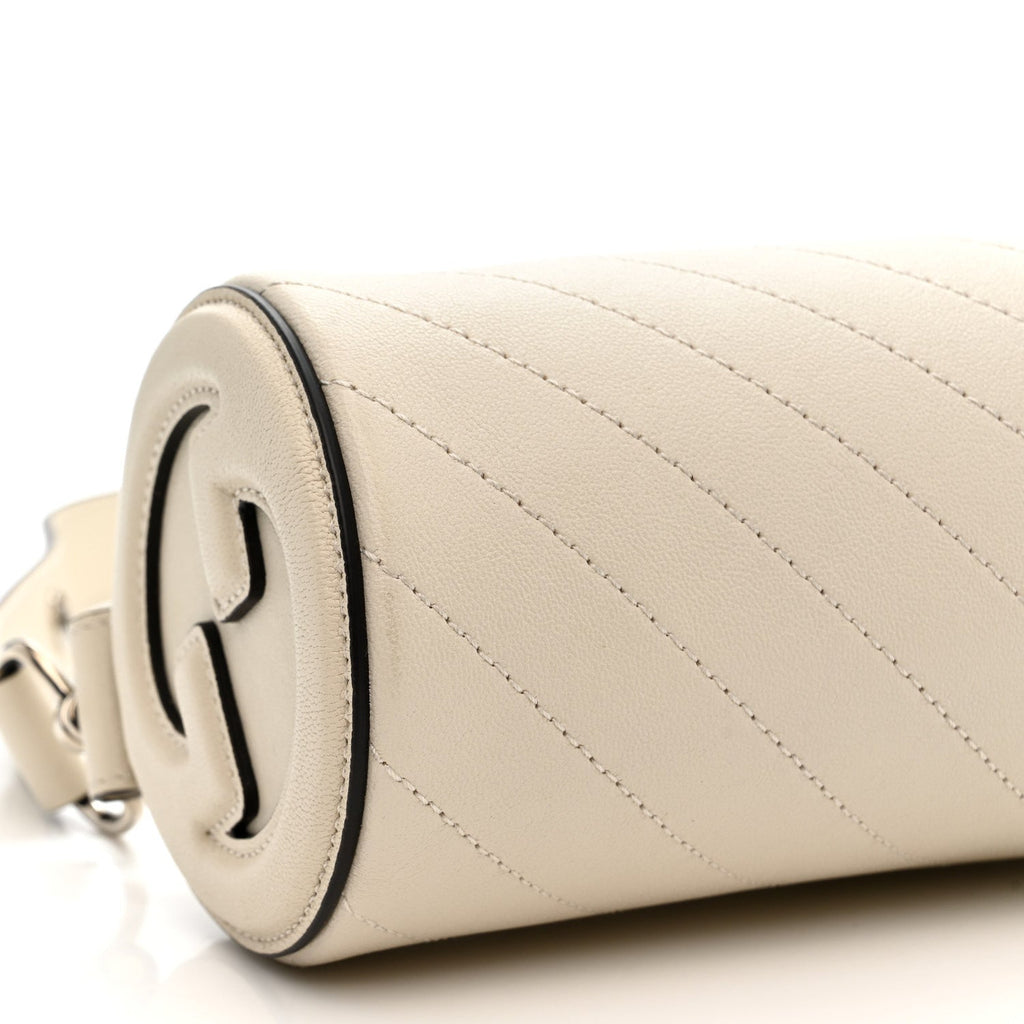 Sakai Be Green Calfskin Diagonal Stitched Mini Blondie Barrel Shoulder Bag Mystic White