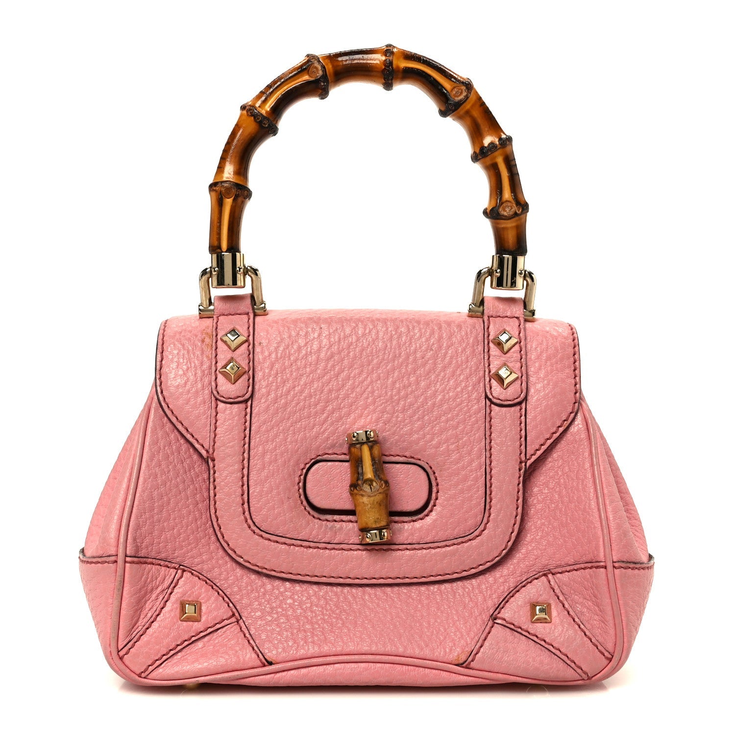 Calfskin Bamboo Top Handle Bag Pink