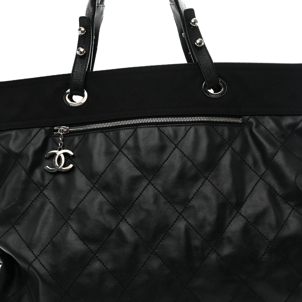 Coated Canvas Stitched XL Paris Biarritz Tote Black