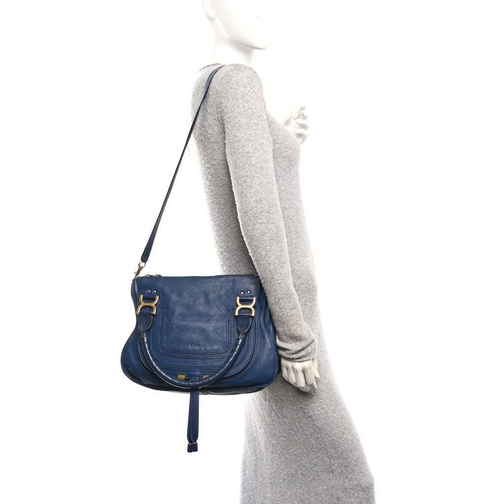 Calfskin Medium Marcie Satchel Royal Navy