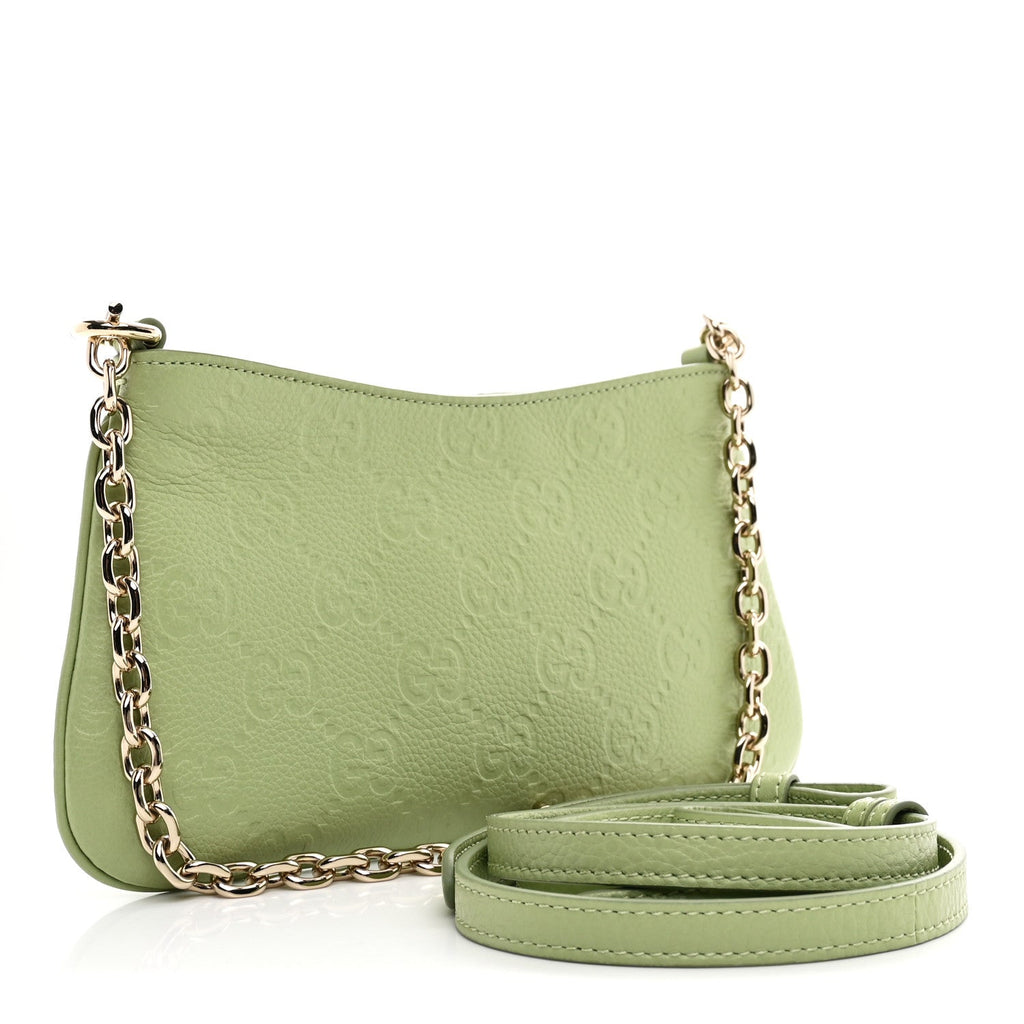 GG Grainy Calfskin Emblem Super Mini Shoulder Bag Sage Leaf