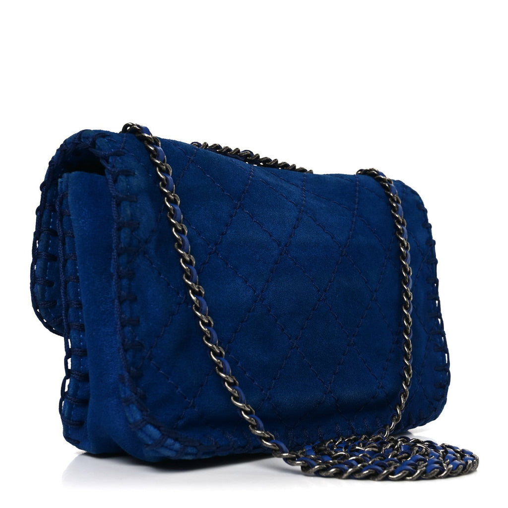 Suede Quilted Whipstitch Mini Flap Blue