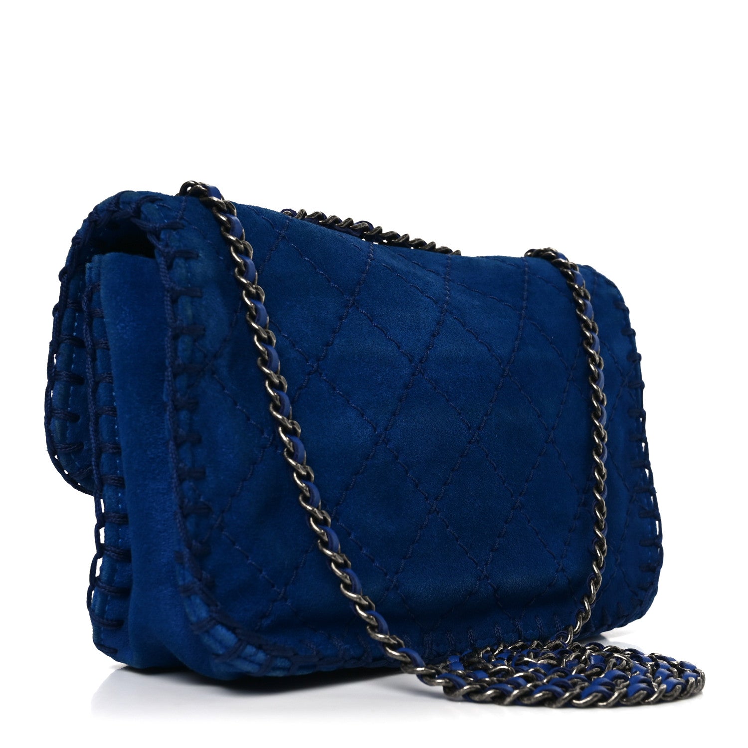 Suede Quilted Whipstitch Mini Flap Blue