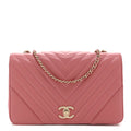 Calfskin Chevron Quilted Small Statement Flap Pink