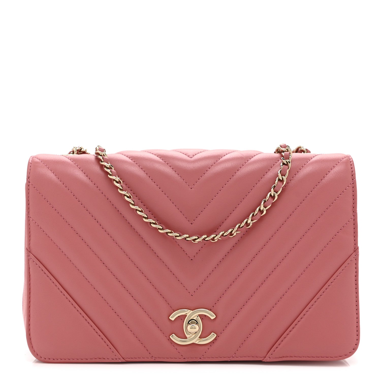 Calfskin Chevron Quilted Small Statement Flap Pink
