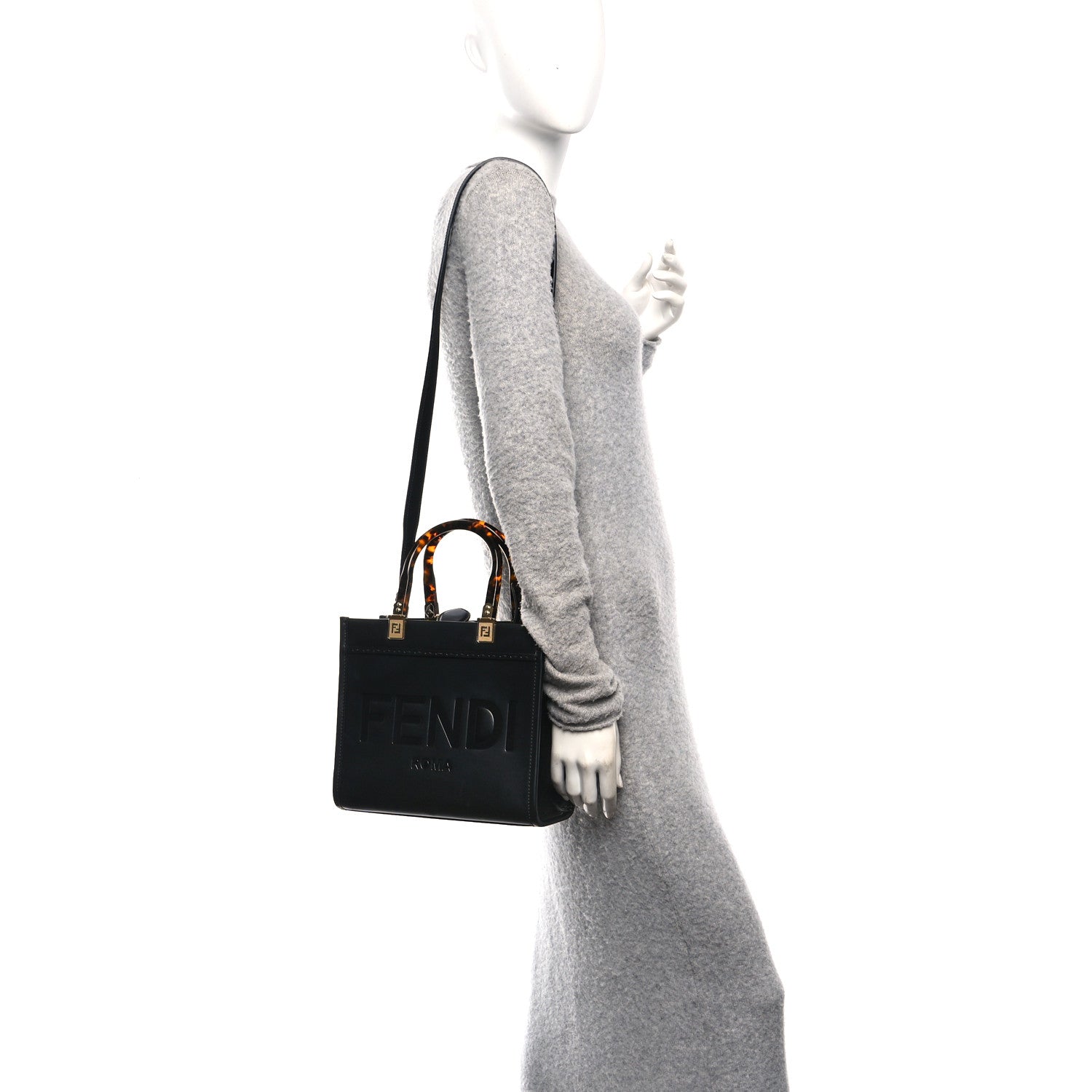 Vitello King Plexiglass Small Fendi Sunshine Shopper Tote Black