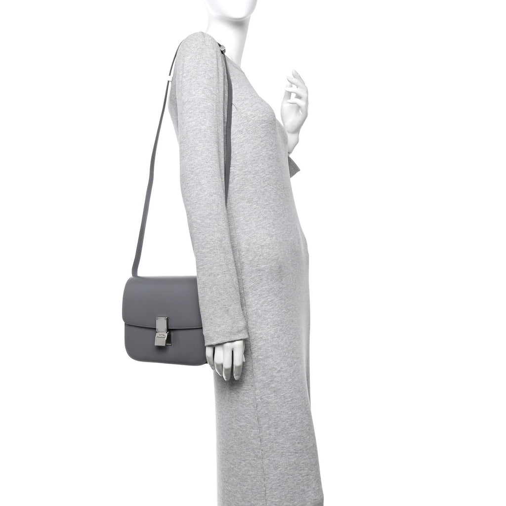 Box Calfskin Medium Classic Box Flap Bag Zinc