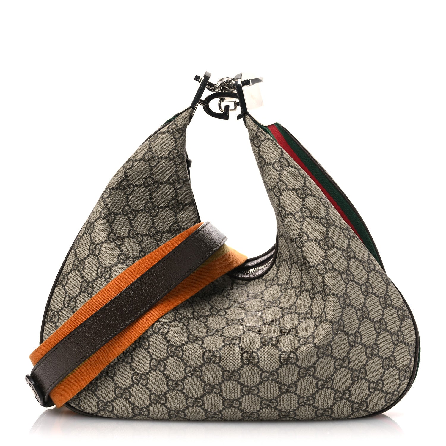GG Supreme Monogram Textured Calfskin Web Large Attache Shoulder Bag Beige Ebony New Acero