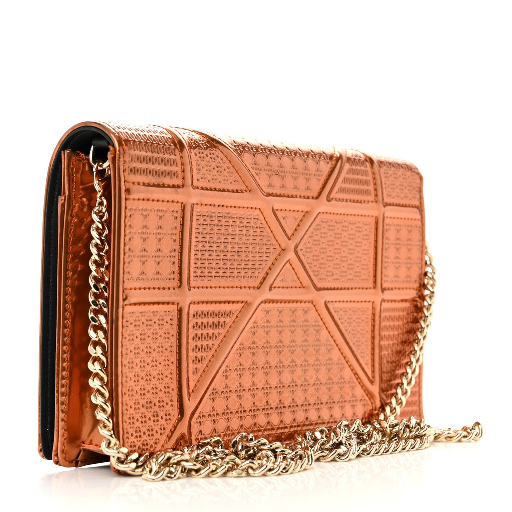 Metallic Patent Micro-Cannage Diorama Wallet on Chain Pouch Orange
