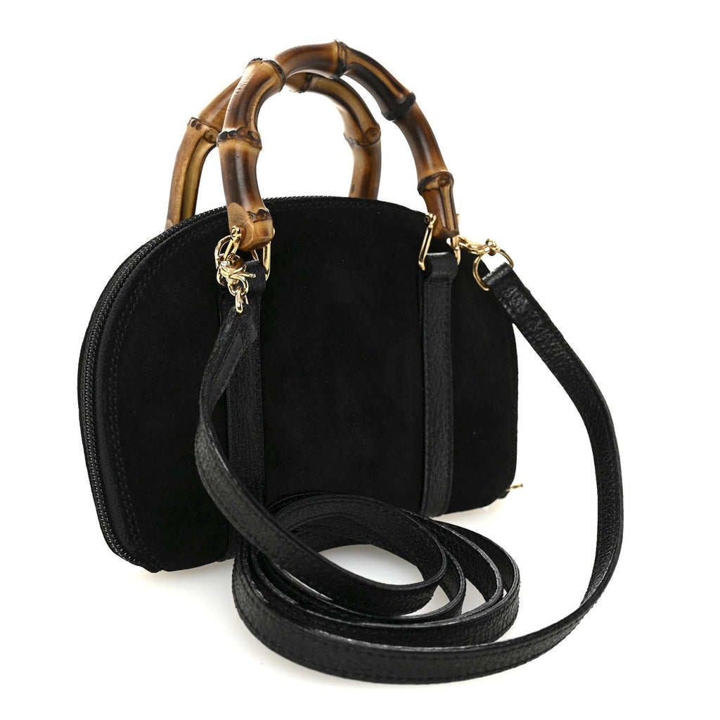 Suede Mini Bamboo Handle Bag Black
