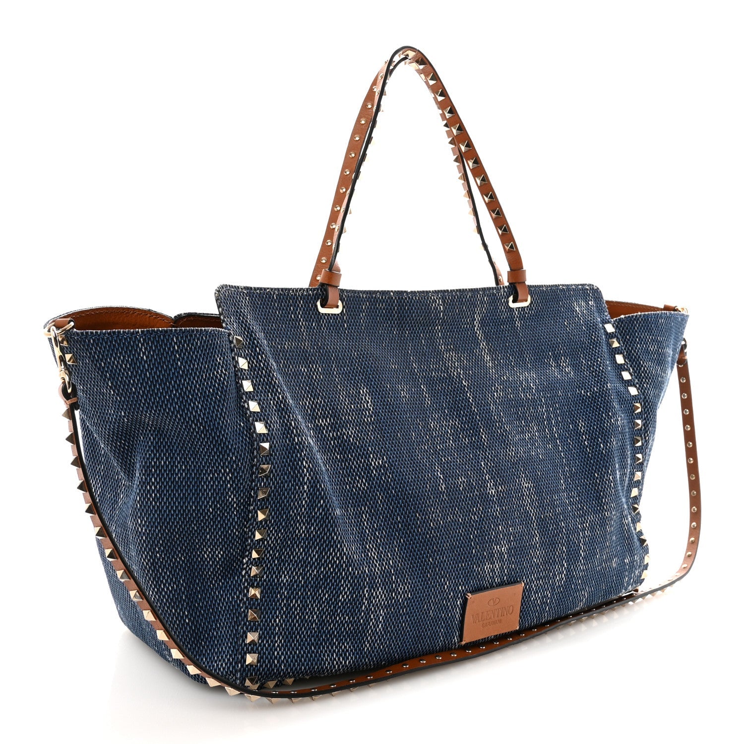 Denim Large Rockstud Tote Blue Brown