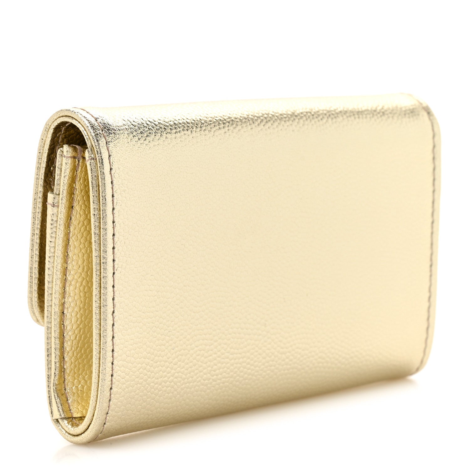 Metallic Caviar Quilted CC Flap  Holder Gold