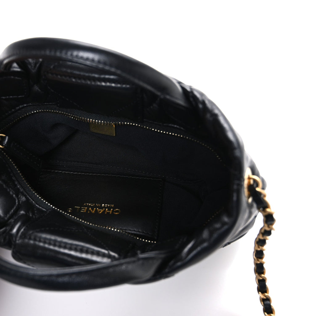 Lambskin Quilted Mini Bow Bag Black