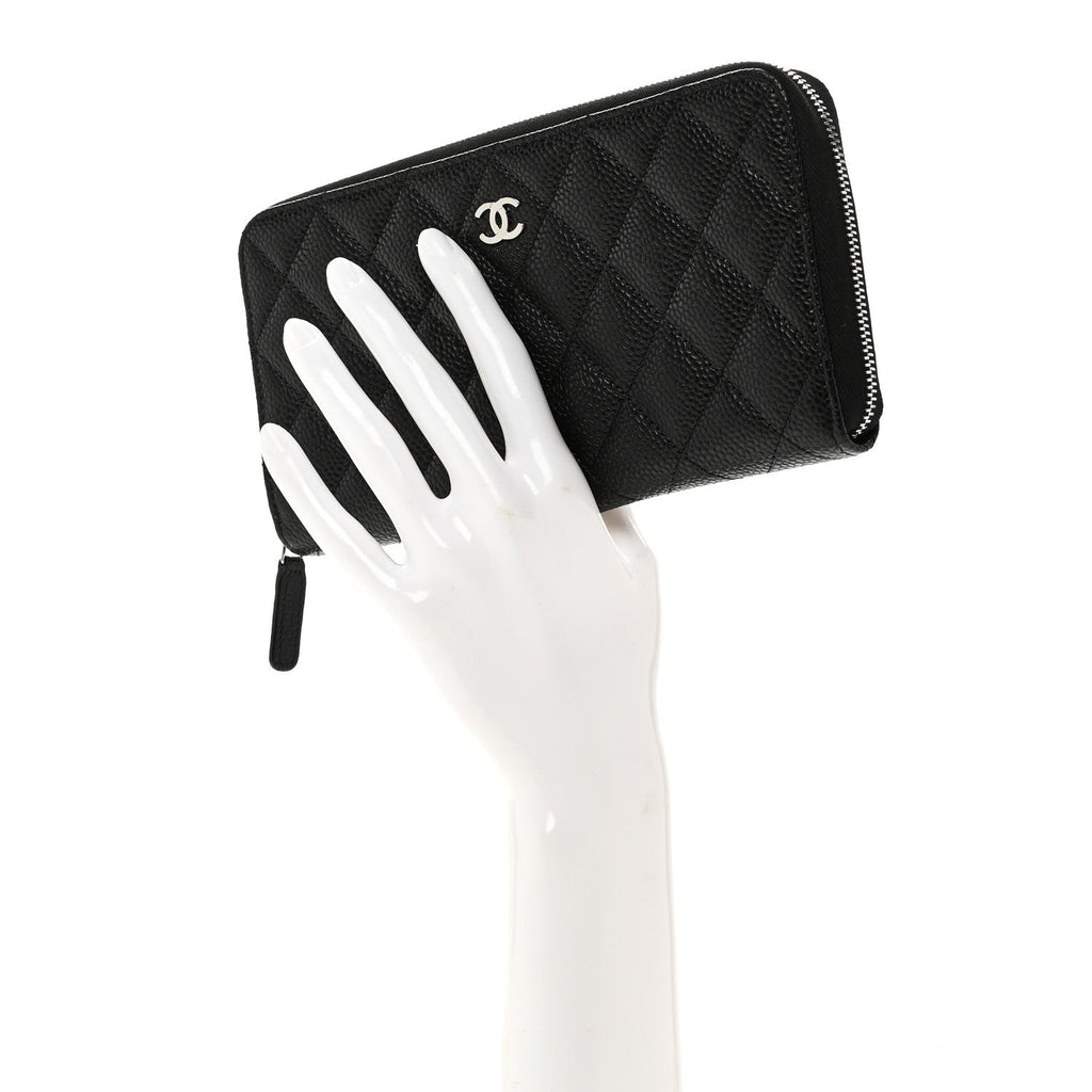 Caviar Quilted Large Gusset Zip Around Wallet Black