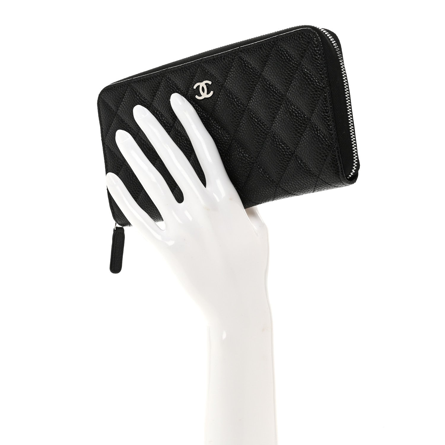 Caviar Quilted Large Gusset Zip Around Wallet Black