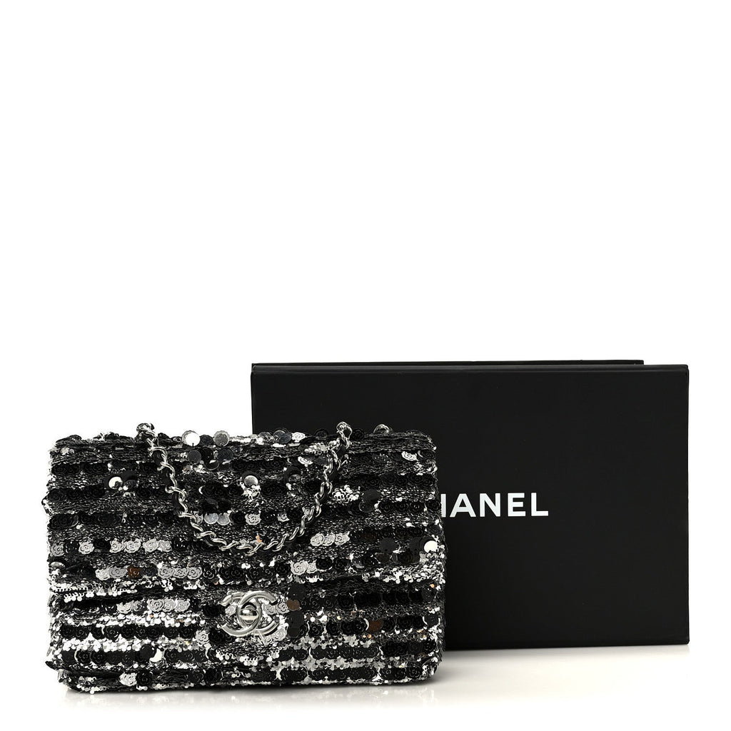 Sequin Quilted Small Single Flap Silver Black