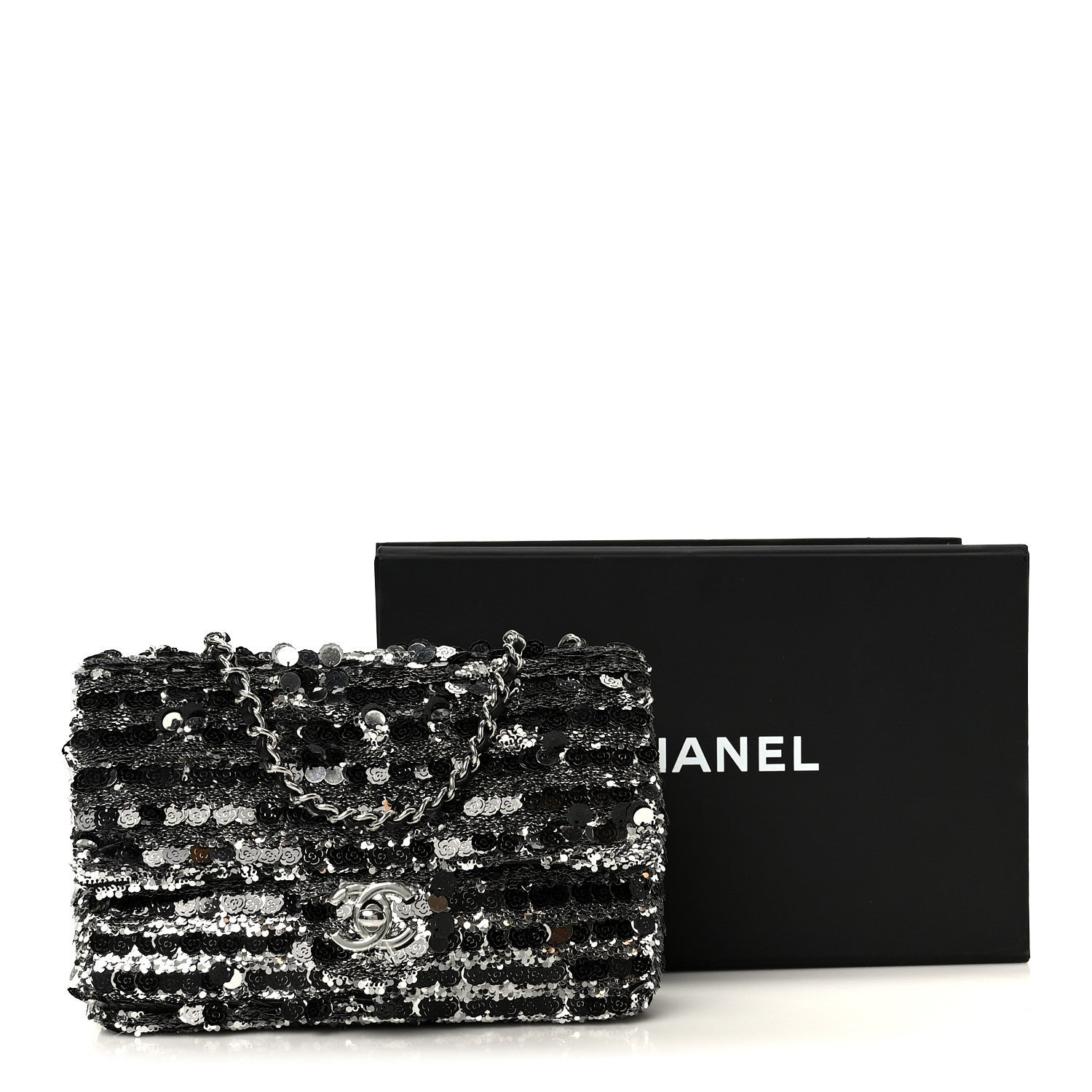 Sequin Quilted Small Single Flap Silver Black