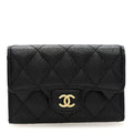Caviar Quilted Flap  Holder Wallet Black