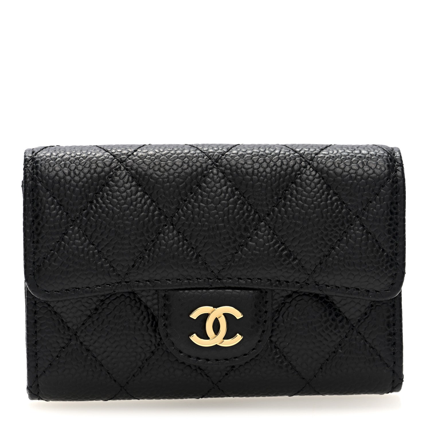 Caviar Quilted Flap  Holder Wallet Black