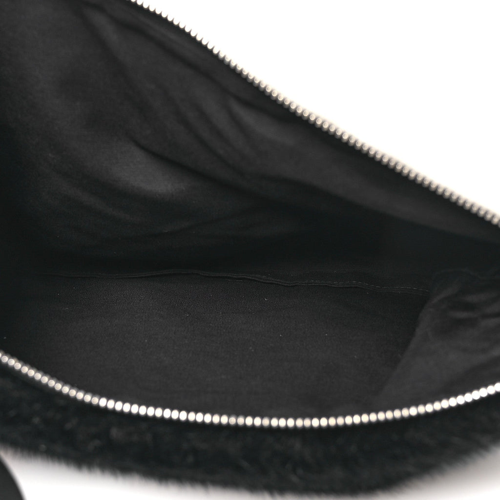 Faux Fur Two Tone Large GV3 Pouch Wristlet Black White