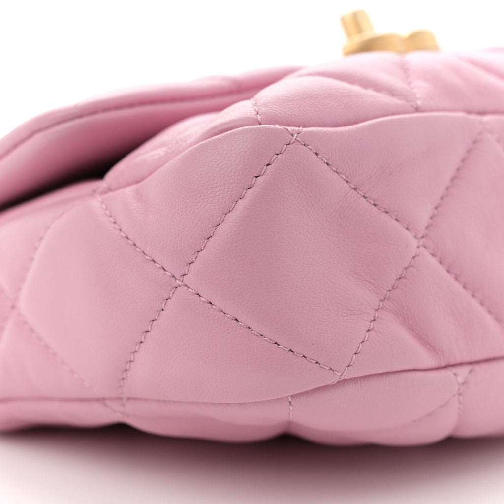 Lambskin Quilted Mini Lacquered Chain Flap Pink