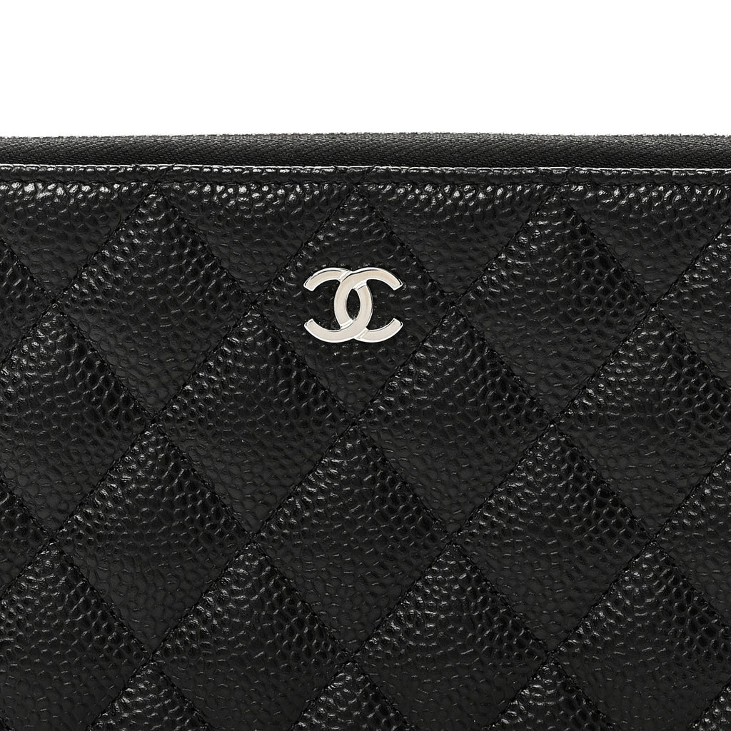 Caviar Quilted Large Gusset Zip Around Wallet Black