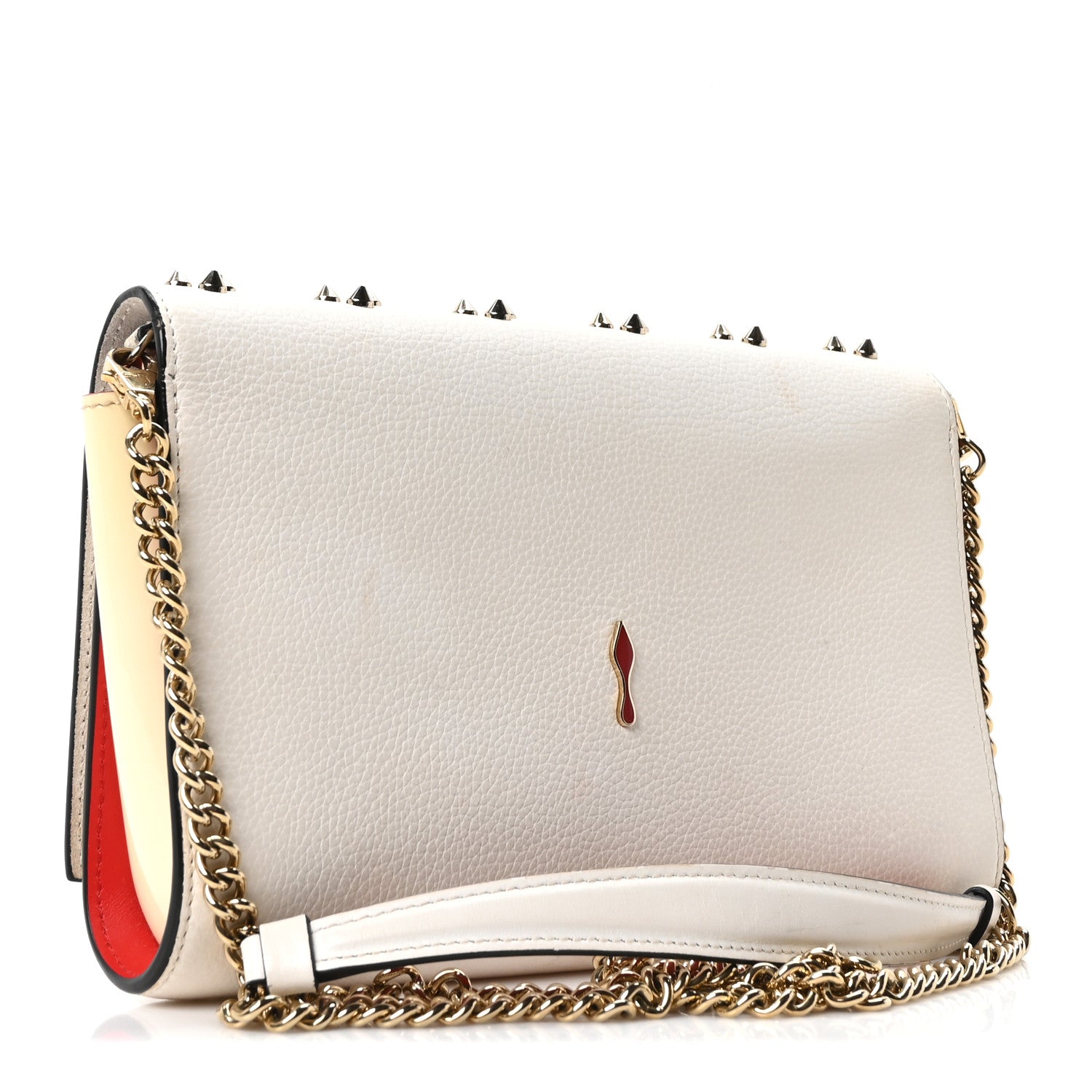 Calfskin Spikes Loubinthesky Paloma Clutch Snow