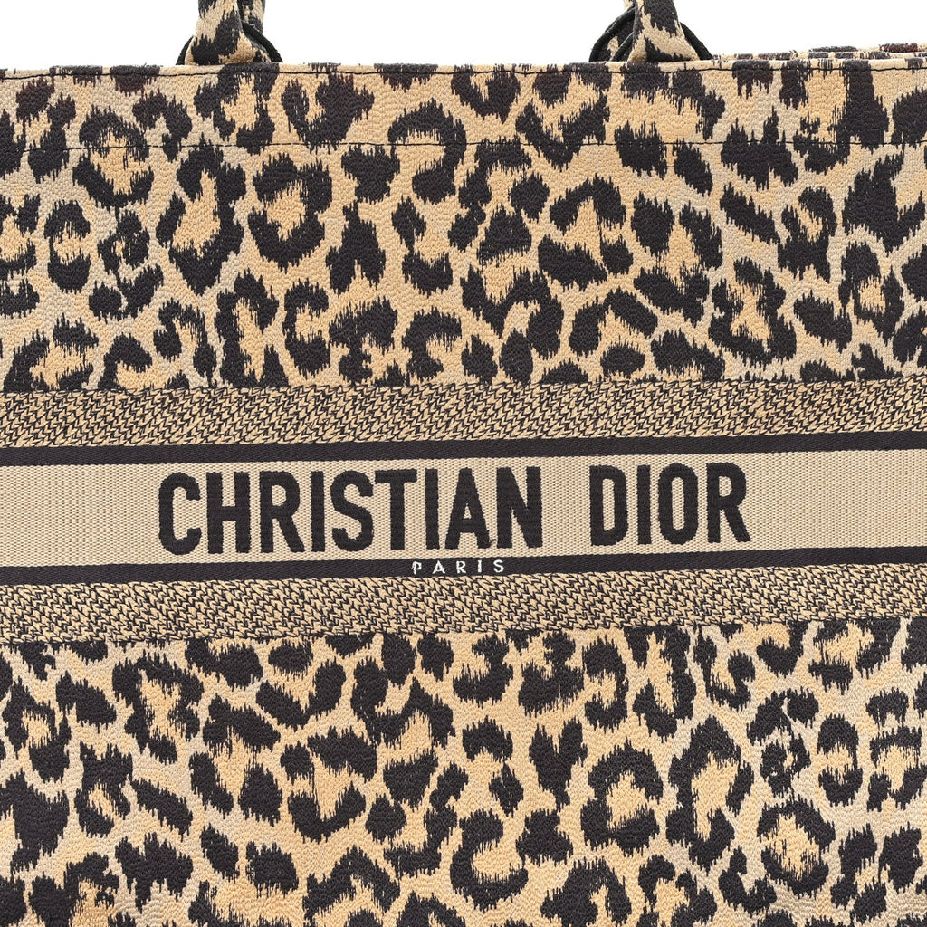 Canvas Mizza Embroidered Large Leopard Book Tote Beige