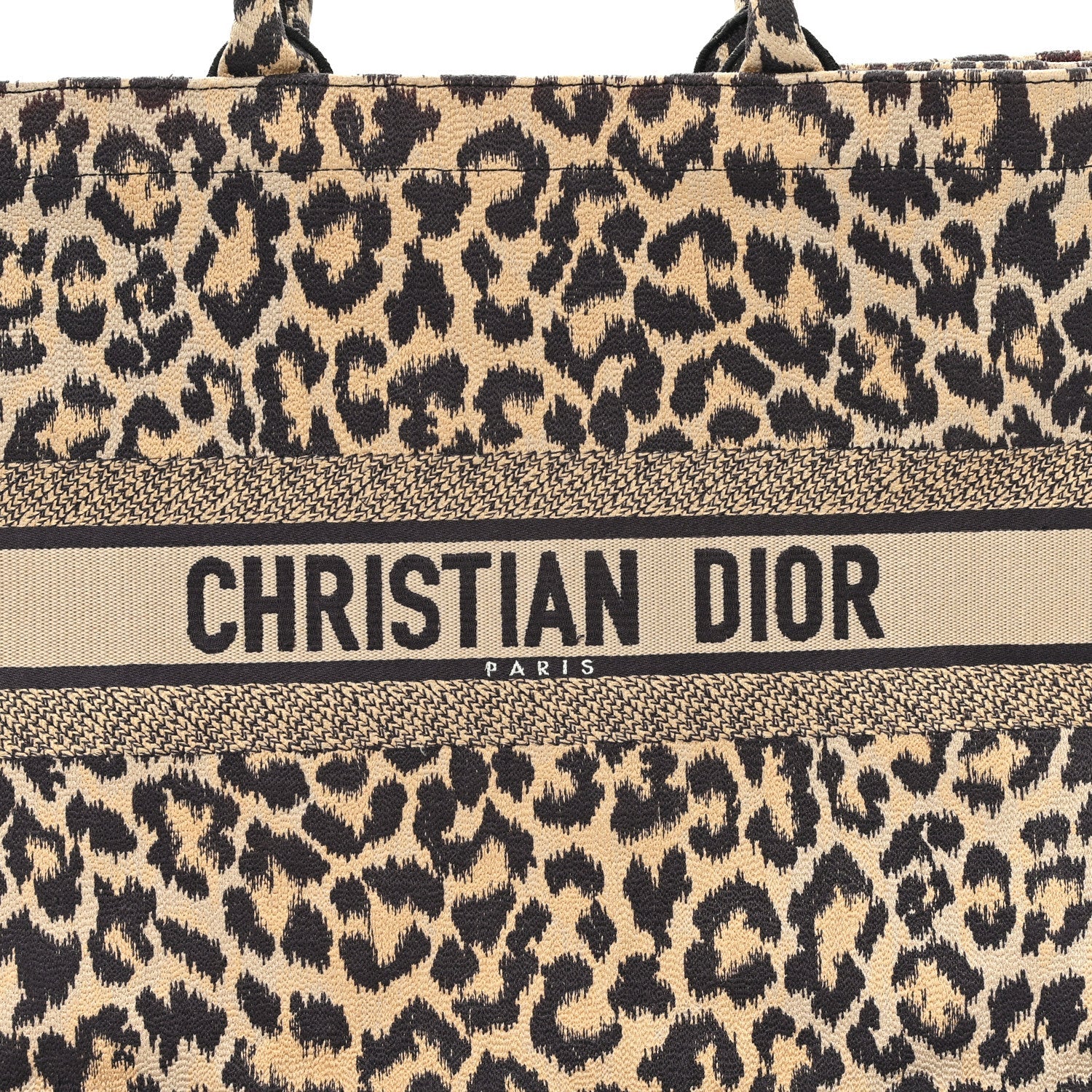 Canvas Mizza Embroidered Large Leopard Book Tote Beige