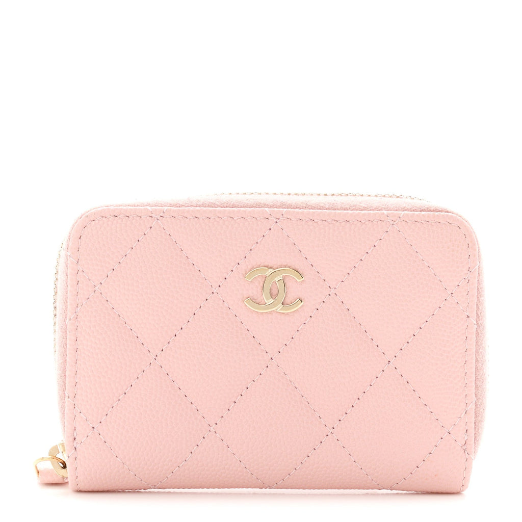 Caviar Quilted Zip Coin Purse Pink