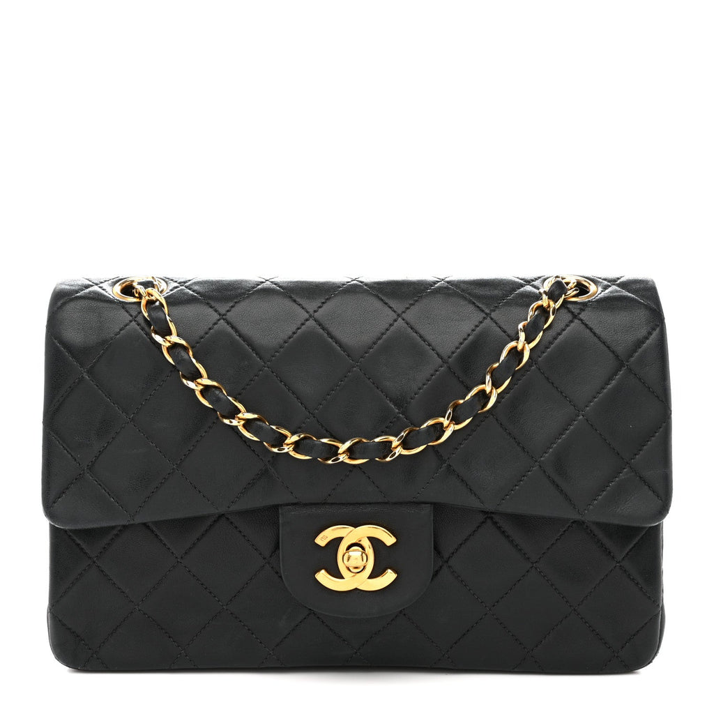 Lambskin Quilted Small Double Flap Black