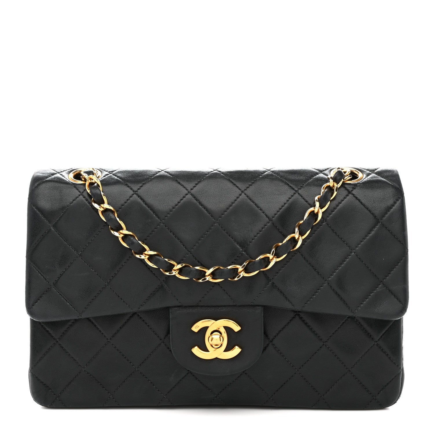 Lambskin Quilted Small Double Flap Black