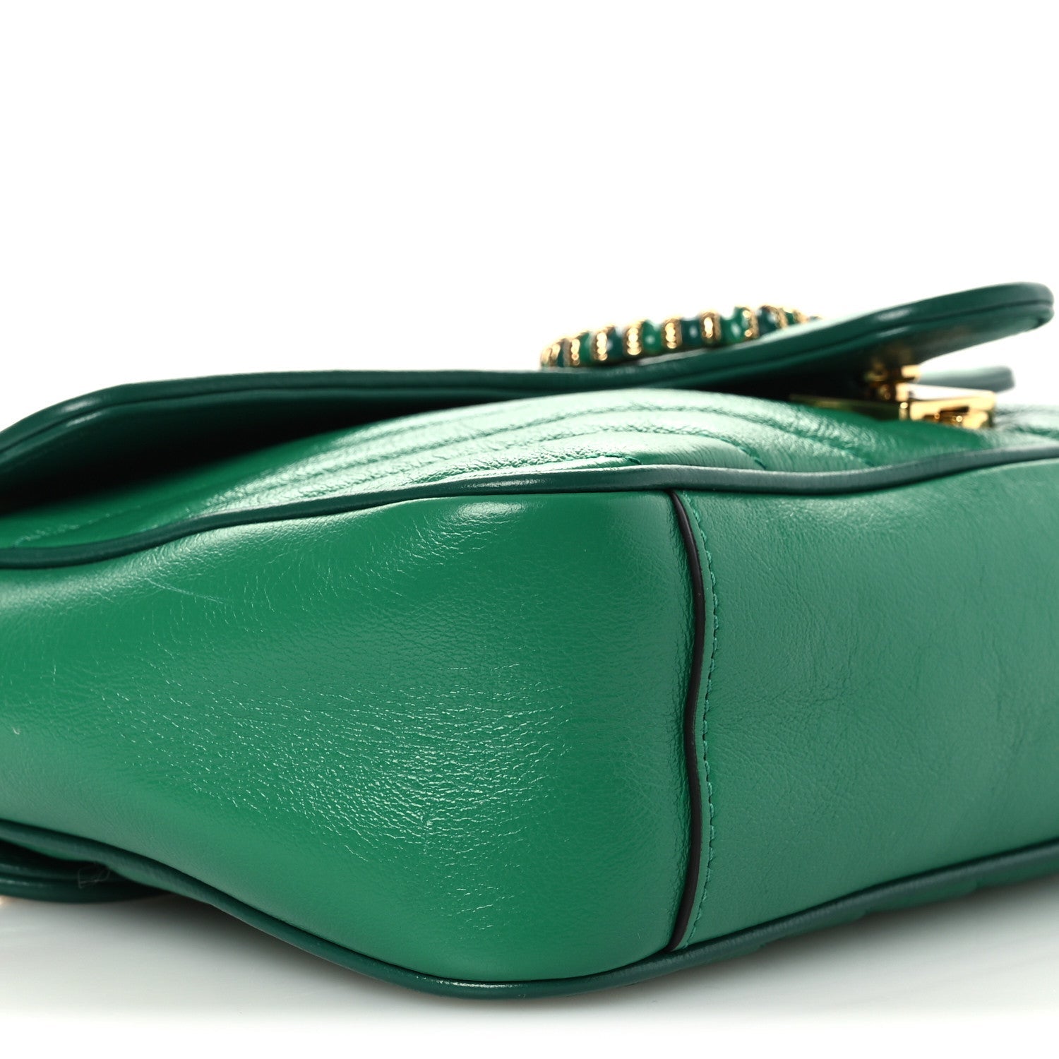 Azalea Calfskin Enamel Matelasse Diagonal Small Torchon GG Marmont Shoulder Bag New Shamarock Emerald
