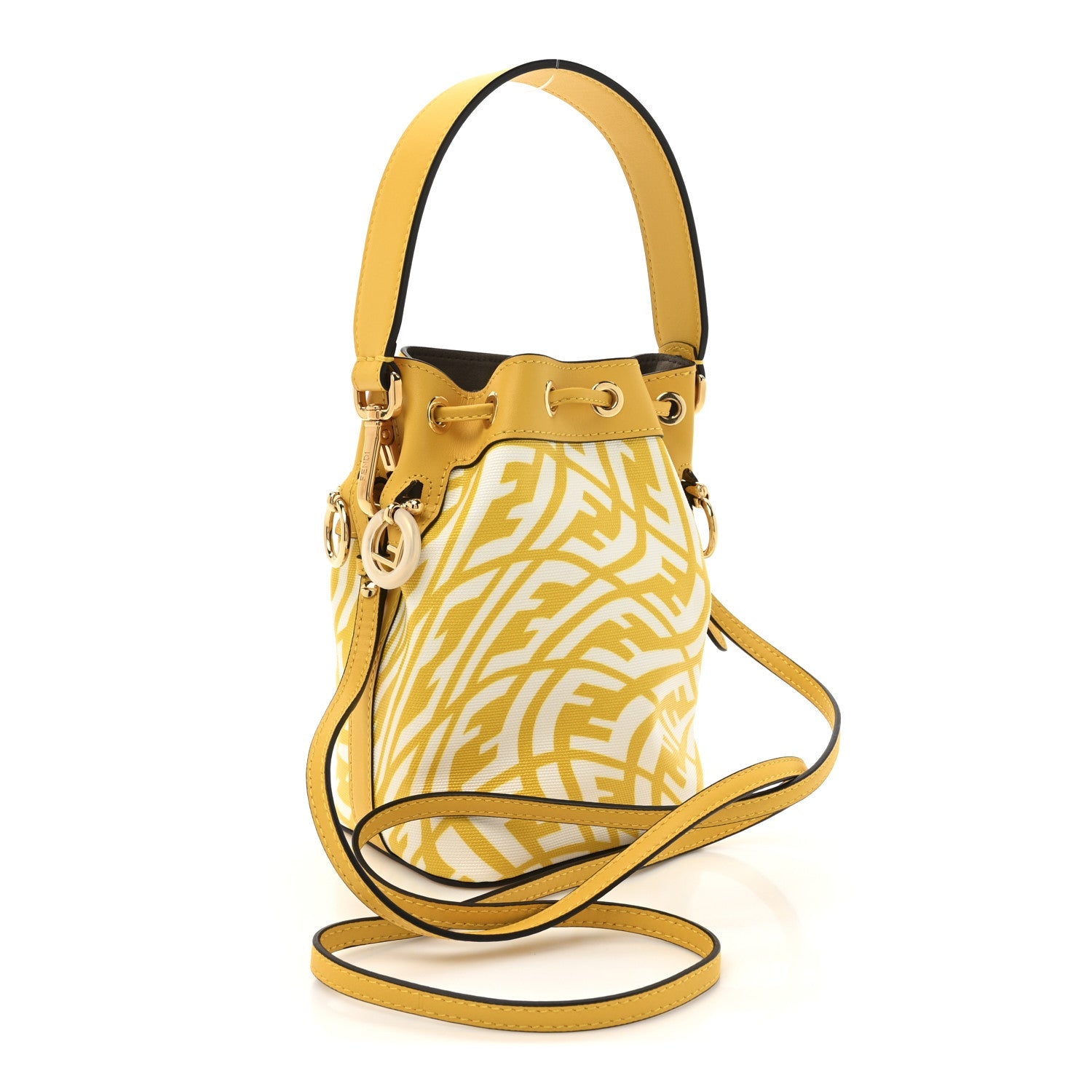 X SARAH COLEMAN Glazed Canvas Vitello King F is Fendi FF Vertigo Mini Mon Tresor Bucket Bag Mimosa White