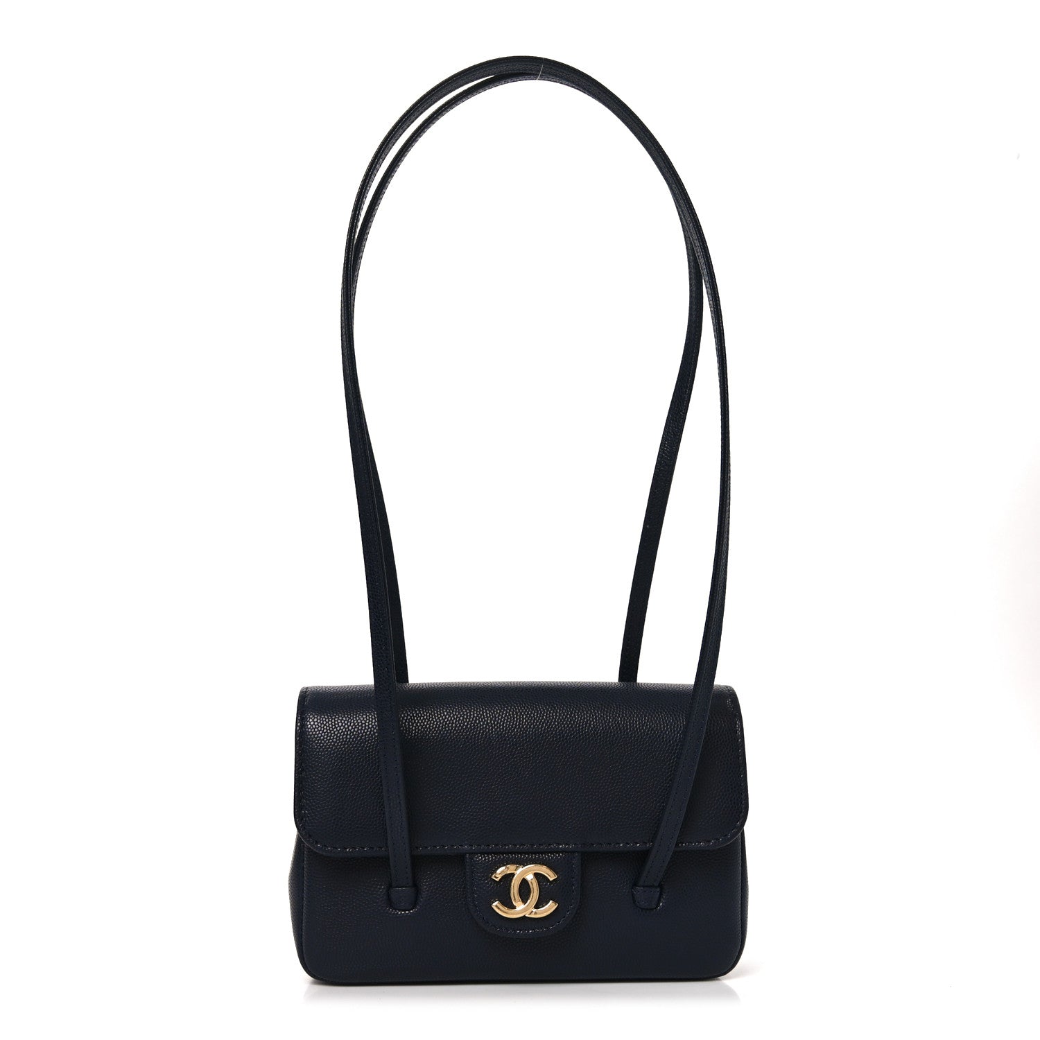 Shiny Caviar Mini Preppy Coco Shoulder Bag Dark Blue