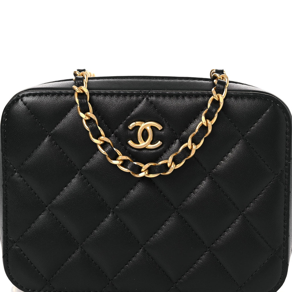 Lambskin Quilted CC Pearl Crush Camera Case Black