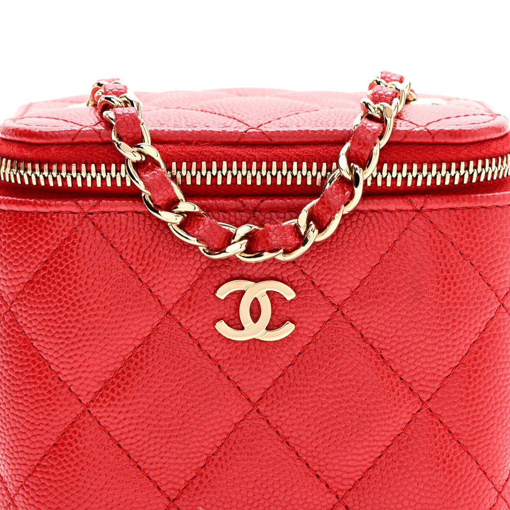 Caviar Quilted Mini Vanity Case With Chain Red