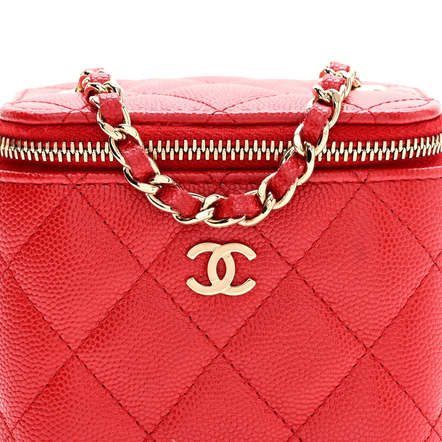 Caviar Quilted Mini Vanity Case With Chain Red