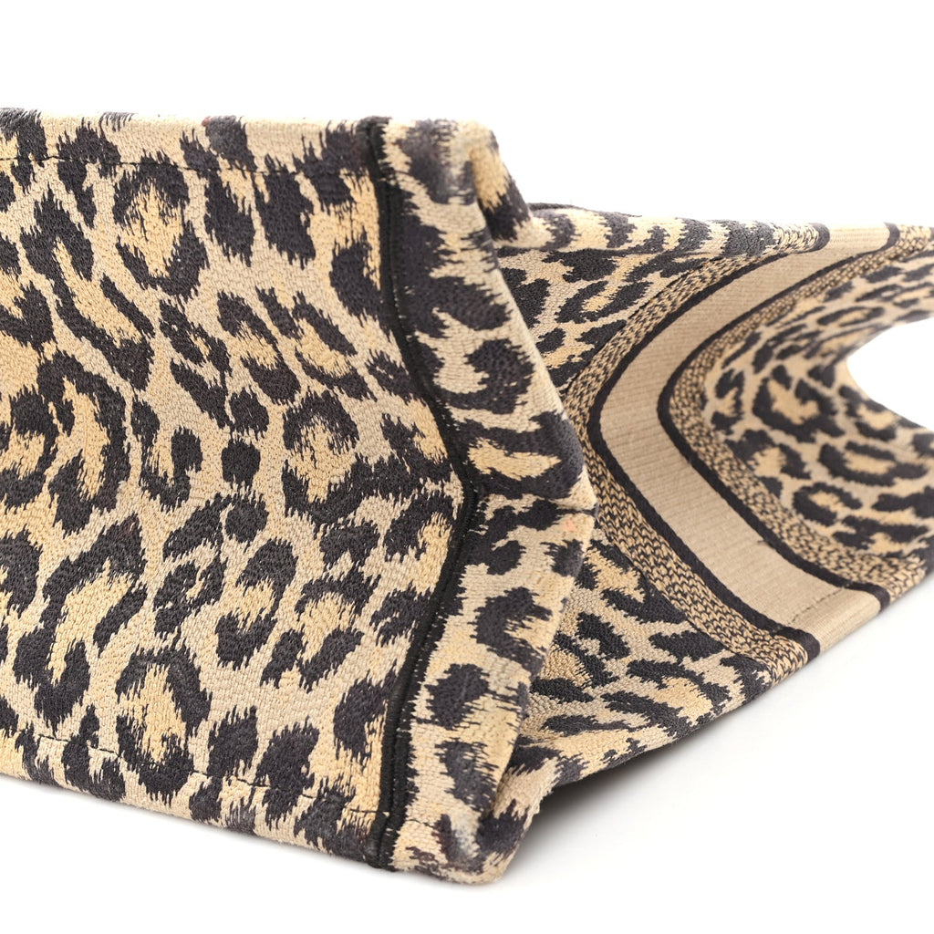 Canvas Mizza Embroidered Large Leopard Book Tote Beige