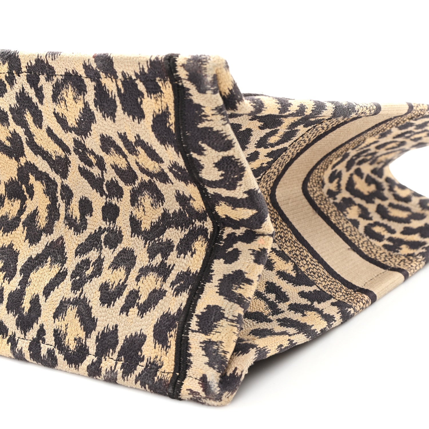 Canvas Mizza Embroidered Large Leopard Book Tote Beige