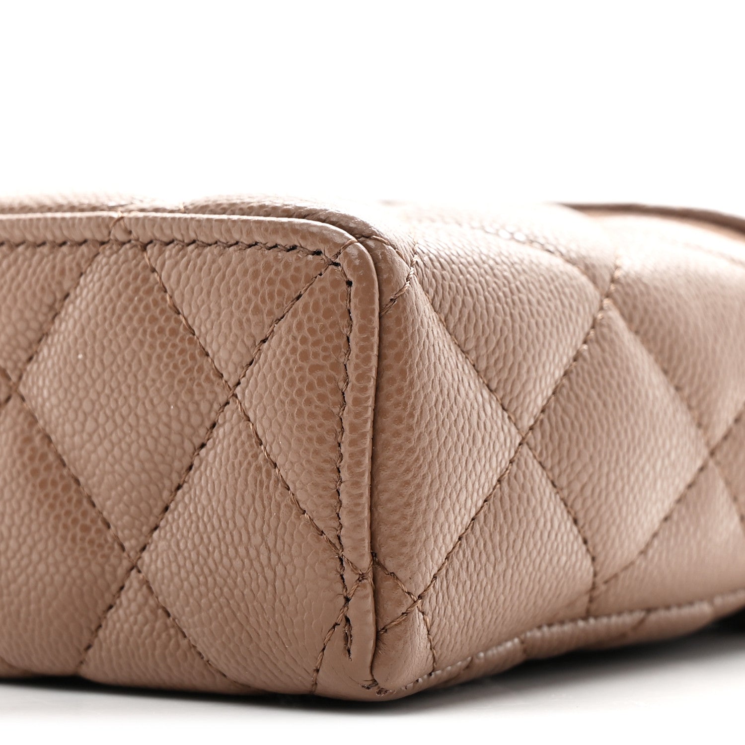 Caviar Quilted Top Handle Slim Vanity With Chain Dark Beige