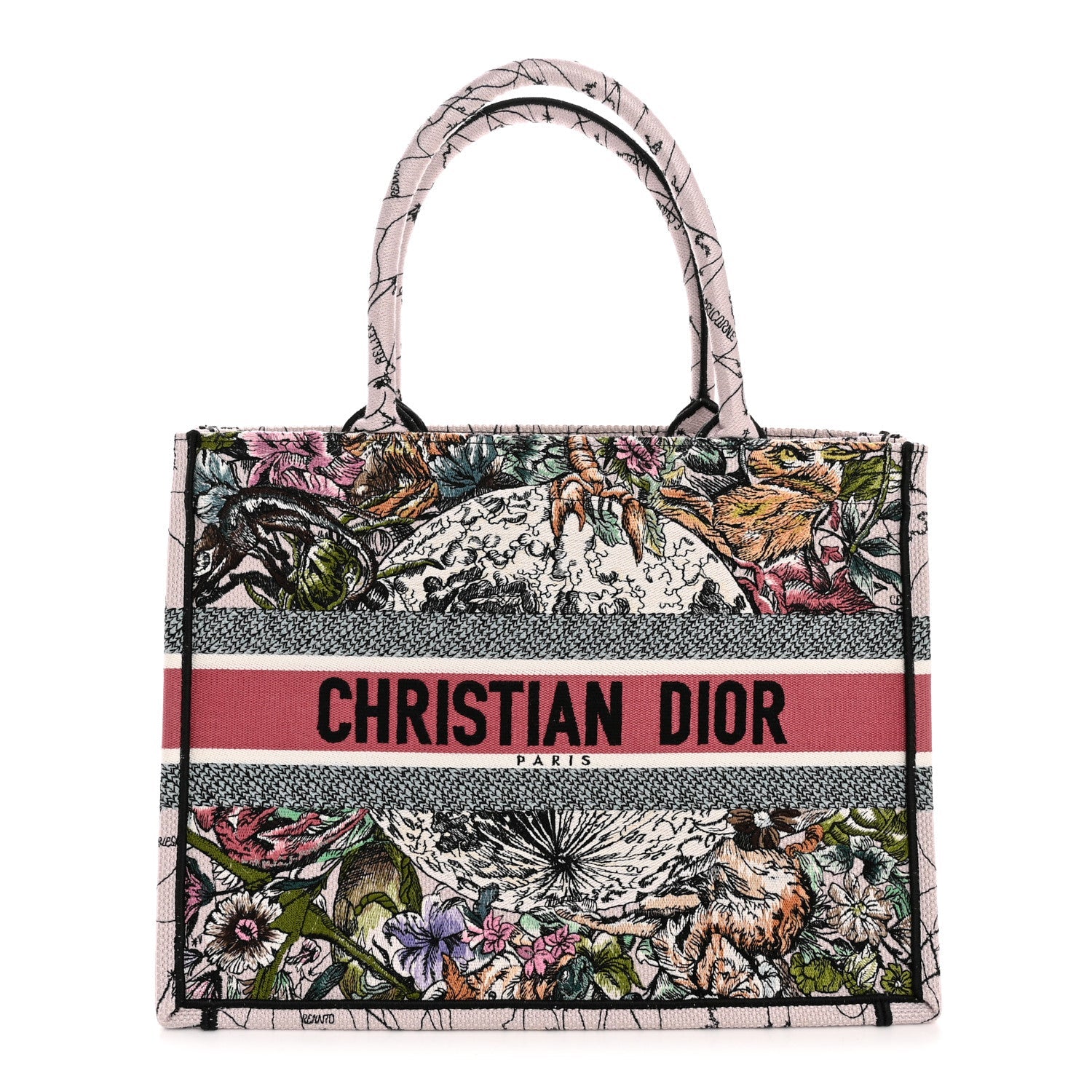 Canvas Embroidered Medium Zodiac Book Tote Latte Multicolor