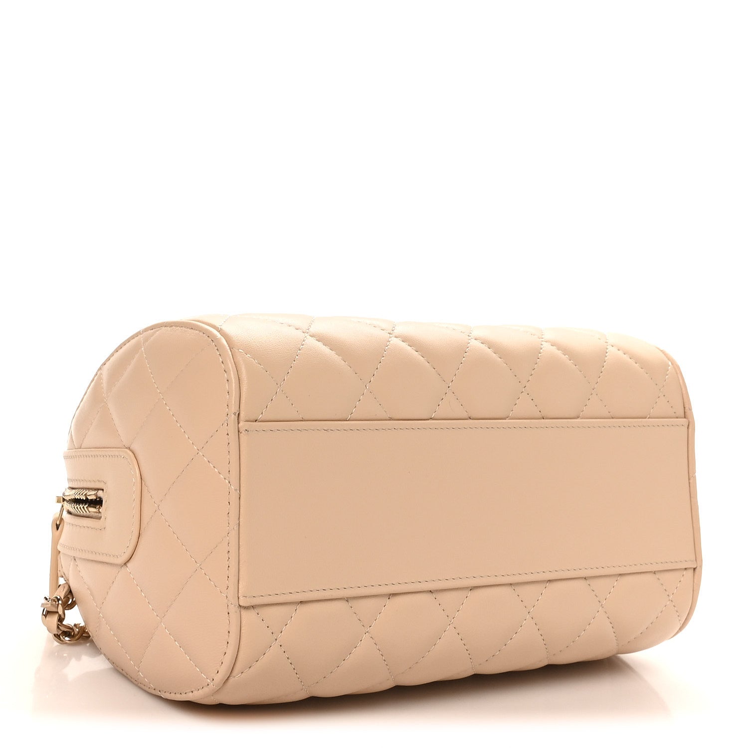 Lambskin Quilted Barrel Clutch With Chain Light Beige